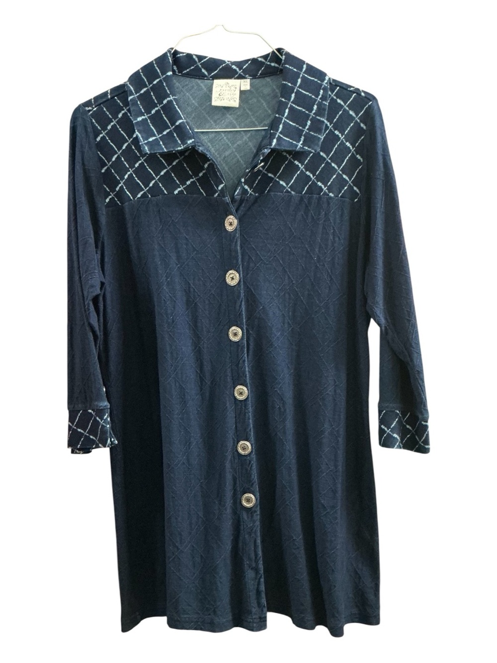 Parsley & Sage Navy Button-Front Knit Tunic/Jacket with Contrast Yoke
